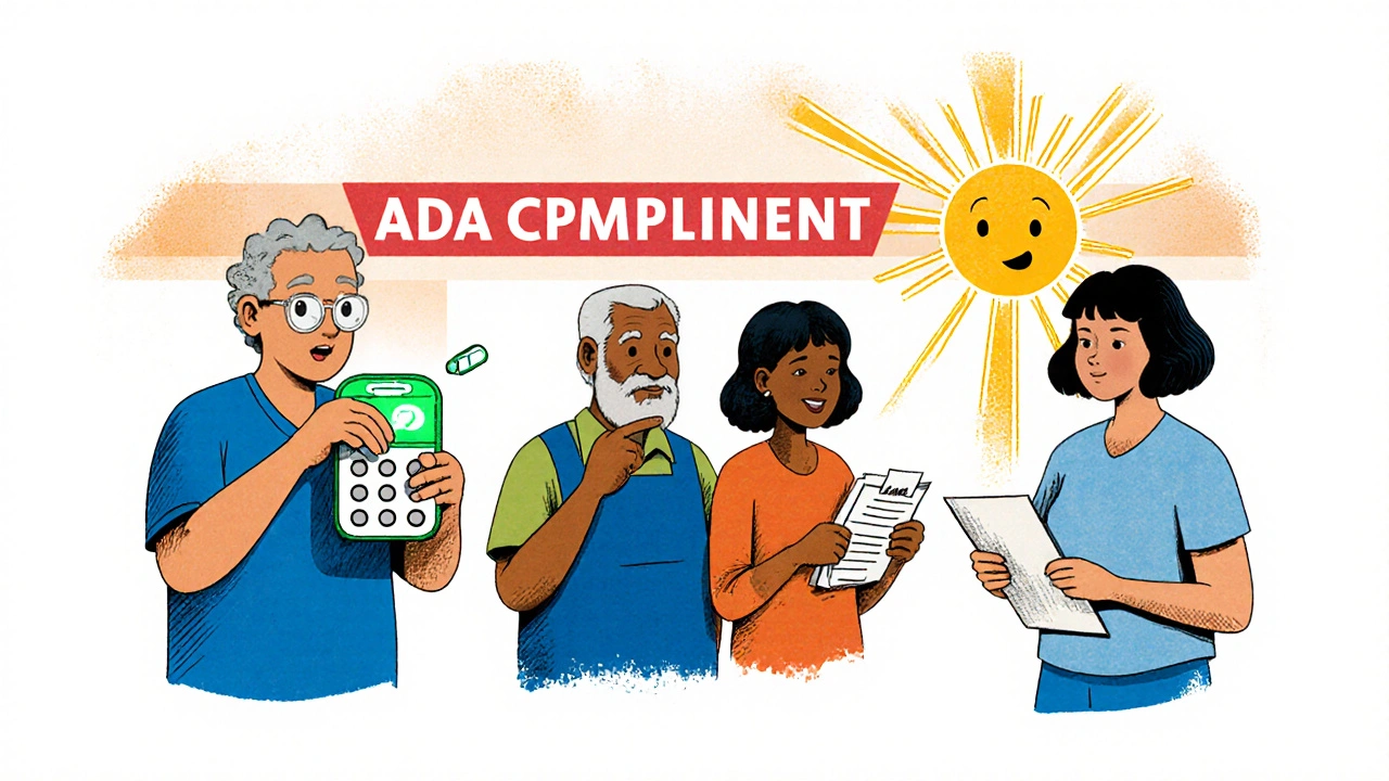 People using talking dispensers and smart boxes to manage medications safely.