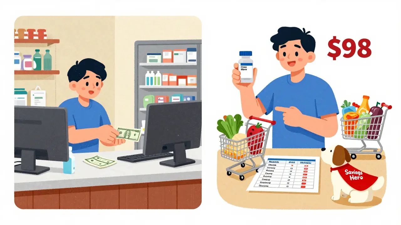 A person saving money on insulin by buying at Costco instead of a chain pharmacy, with a savings spreadsheet visible.