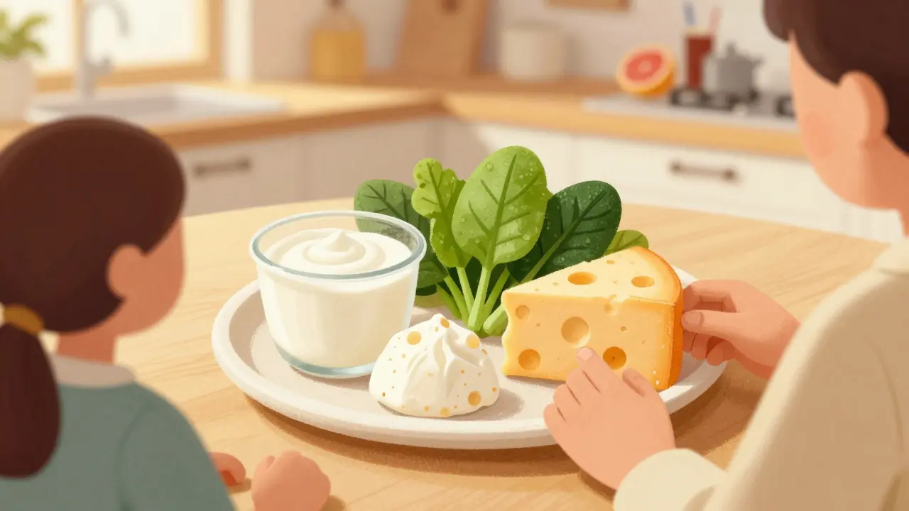 Balanced food plate showing calcium and vegetable pairing