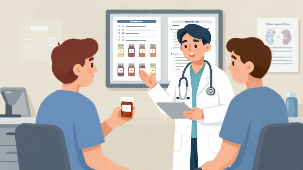 Medical consultation discussing urine test results